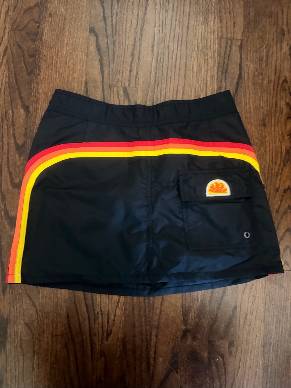 Palm Angels Black Mini Skirt with Red and Yellow Racing Stripes